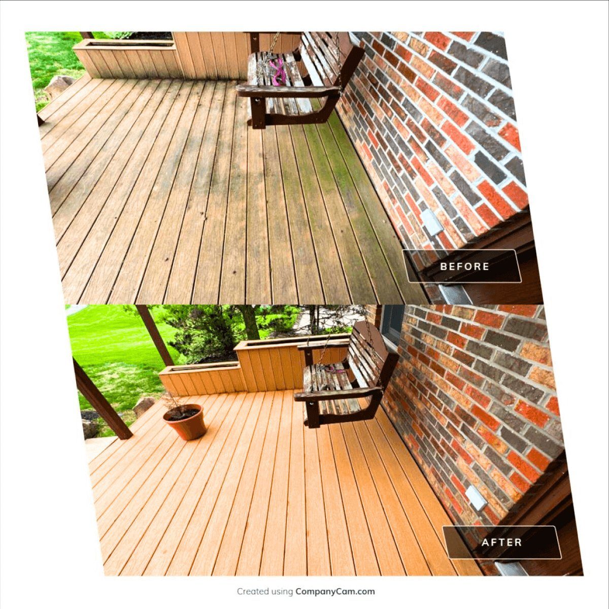 Wood deck before and after cleaning and stain preparation